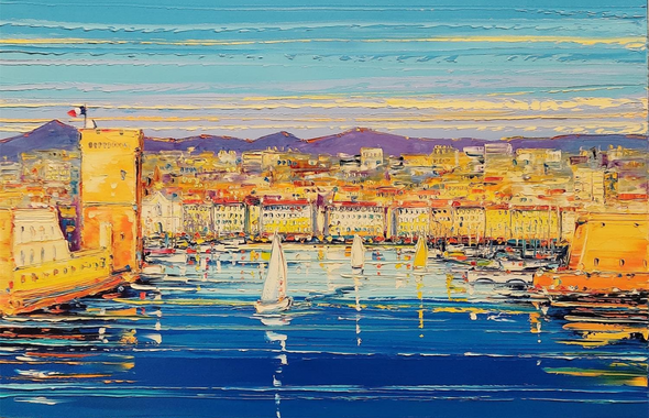 Peinture de vue marine, le port de Marseille de Corbière Liisa